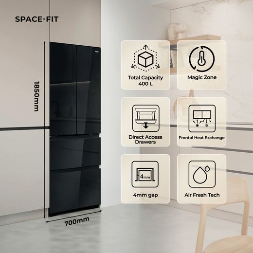 Haier Space Fit American Fridge Freezer - Obsidian Black - Annotation - Features